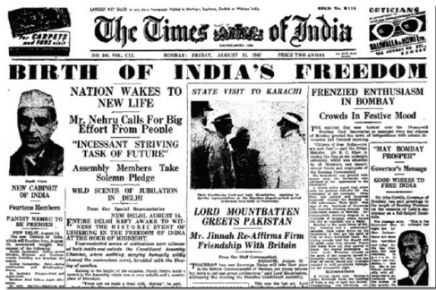 1947, 15th August India gets Independence